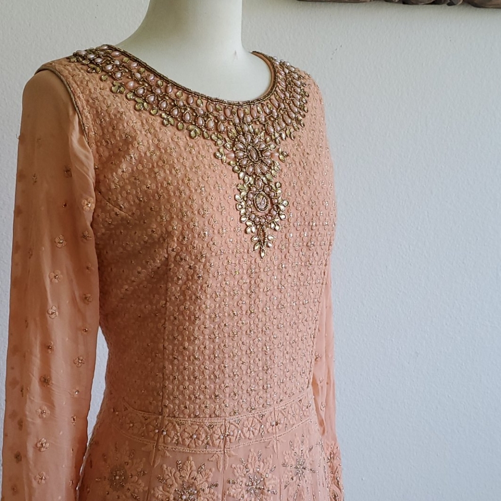 Peach Anarkali Dress | 3 piece set | Indian